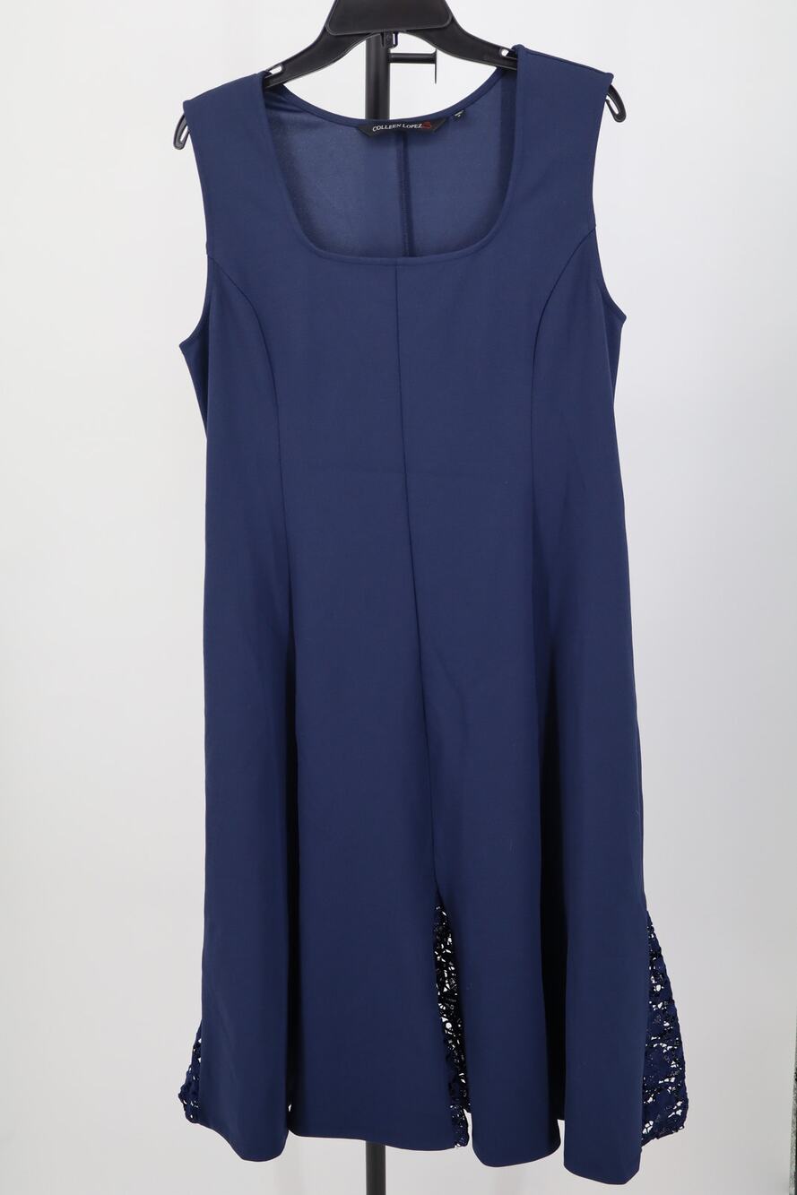 NEW Colleen Lopez Midi Dress Navy Blue Scuba Crepe Floral Lace Sleeveless M